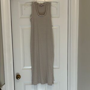 LOFT Sleeveless Taupe & White Striped Tank Dress